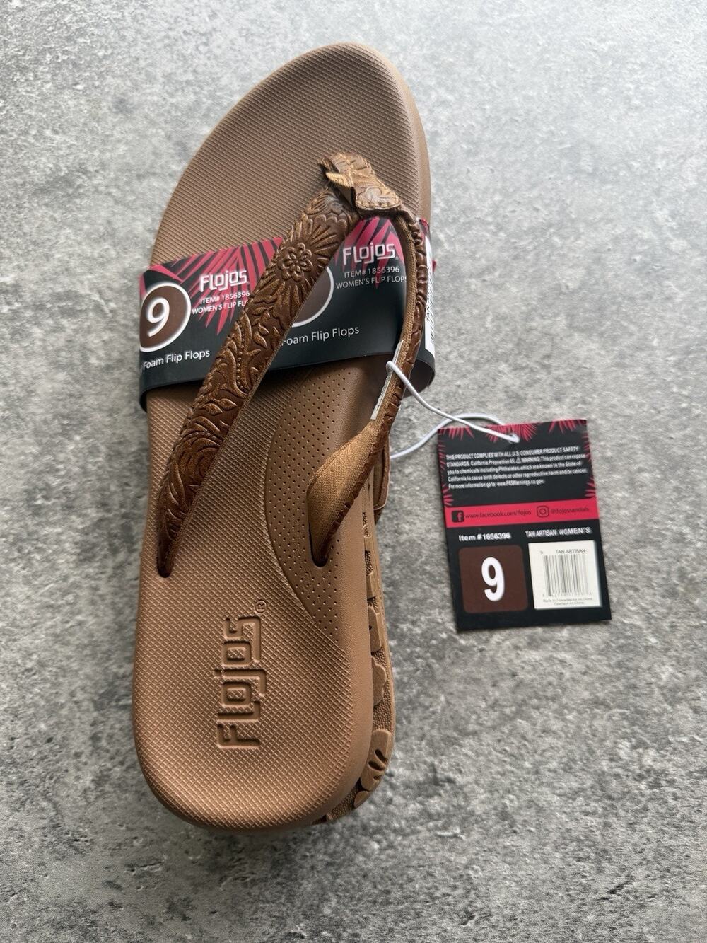Flojos Womens Memory Foam Flip Flops Tan Artisan Size 9